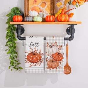 Siilues Fall Kitchen Towels 18 x 26 Inch Set of 2, Fall Hand Towels Hello Fall Decorations for Home Pumpkin Dish Towels Seasonal Thanksgiving Decorations for Home