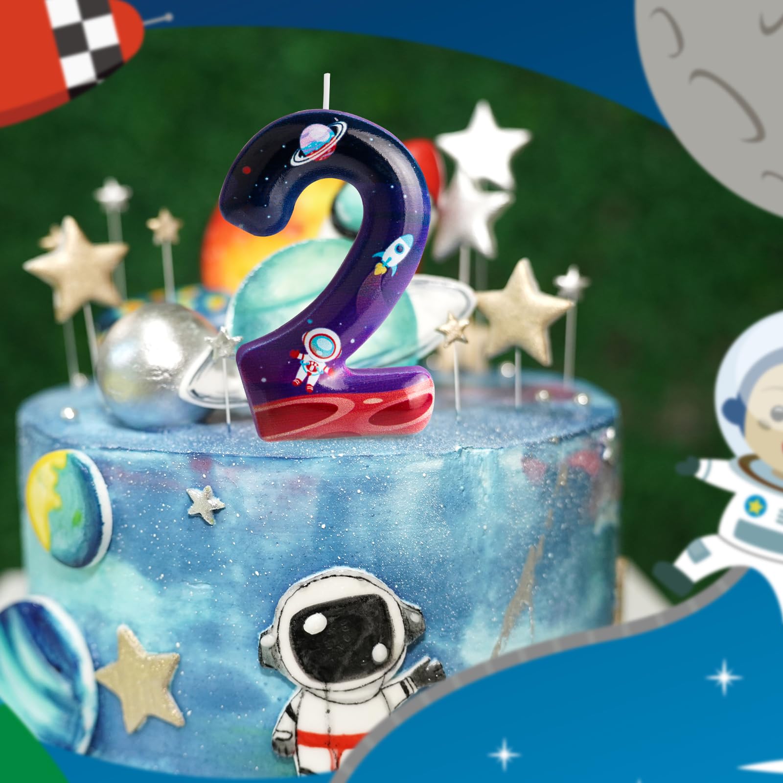 Space Astronaut Theme Candles,Birthday Number 5 Candles,Happy Birthday Candles,Space Theme Blue Star Ball Cake Toppers for Boys Girls Kids Anniversary Celebrations Birthday Party