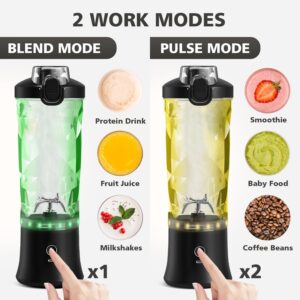 Portable Blender with Insulated Sleeve - Personal Juicer 20 Oz Blender Cup for Protein Shakes and Smoothies with 6 Blades, USB Rechargeable,Travel Lid-Mini Small Blender for Kitchen, Office,Gym,Travel