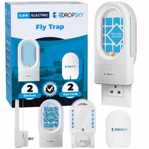 dropsky indoor flying insect trap - plug-in bug light trap for fruit flies, gnats and houseflies - odorless and mess free (2 traps + 2 glue cards)