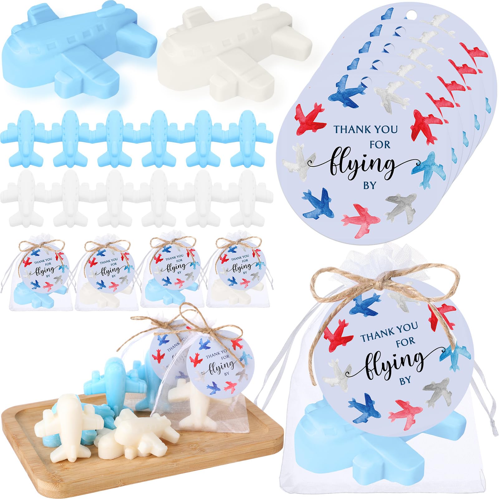 Tondiamo 25 Sets Airplane Soap Favor for Guests 25 Wedding Baby Shower Birthday Party Gift Adventure Travel Themed Gift Handmade Scented Soap 25 Thank You for Flying by Card with Bag and Twine