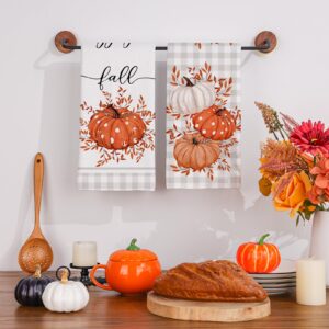 Siilues Fall Kitchen Towels 18 x 26 Inch Set of 2, Fall Hand Towels Hello Fall Decorations for Home Pumpkin Dish Towels Seasonal Thanksgiving Decorations for Home