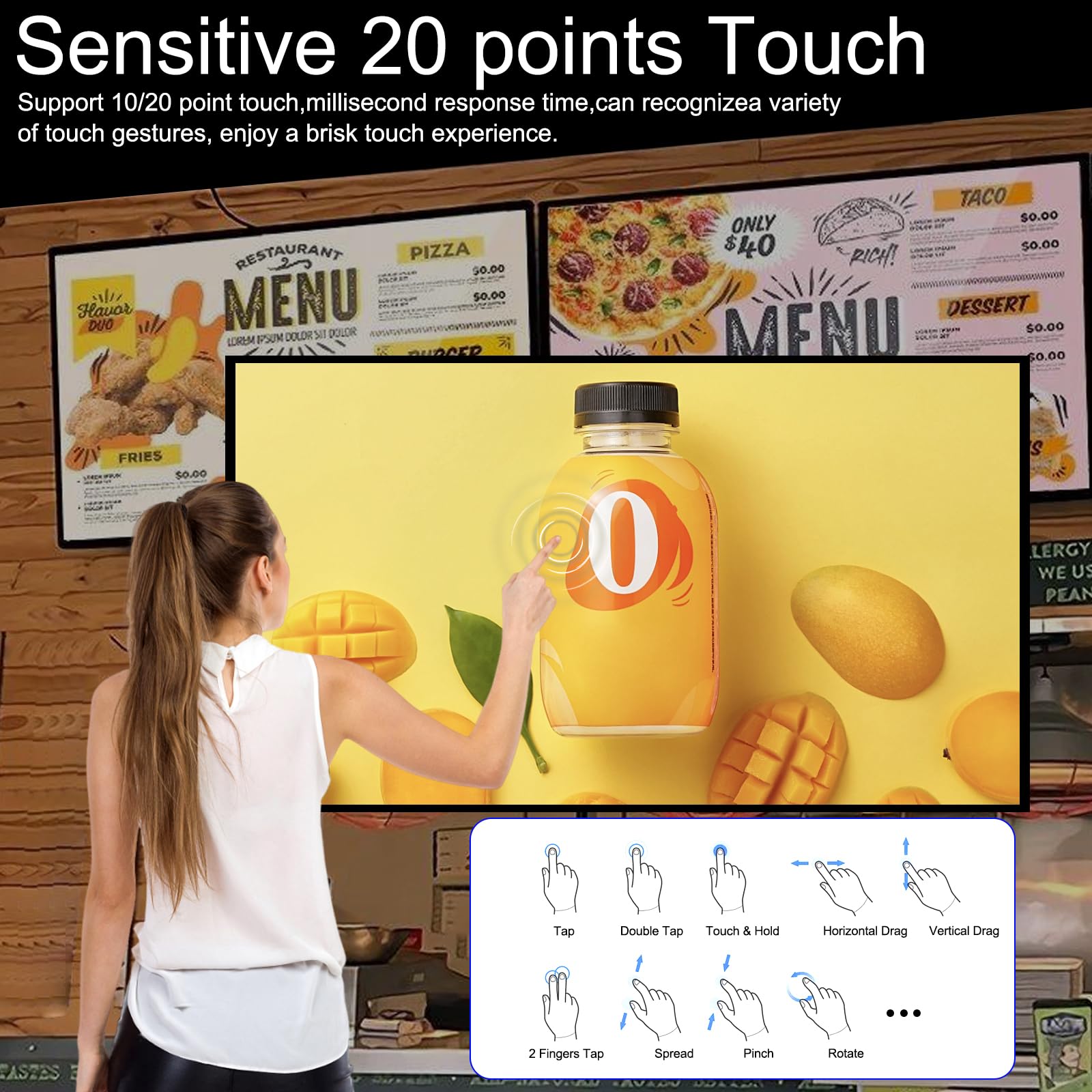 ZLPOWER 43" Digital Signage Kiosk Touch Screen Digital Kiosks Interactive Displays Wall Mounted 4K IPS LCD Screen Commercial Totem with Android 11 System Interactive Advertising Media Player