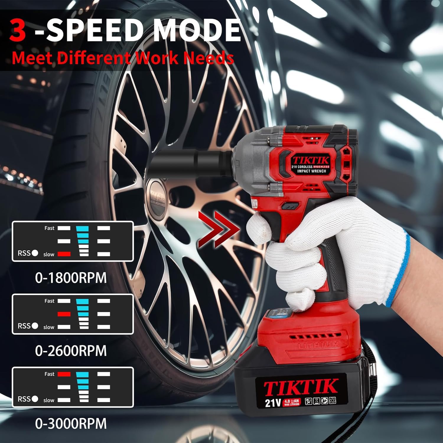 TIKTIK 600N.m Cordless Impact Wrench Set,1/2 Inch Compact Impact Gun,442 FT-LBS Brushless Impact Wrench w/ 2x4.0Ah Battery & 5 Sockets,21V Power Impact Driver Set for Car Home