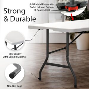 6 Feet Foldable Table with Built in Handle & Steel Legs | Heavy Duty Portable | Perfect for Party, Dining, Wedding, Events, Picnic Indoor, Outdoor, Camping, Utility, Temporary