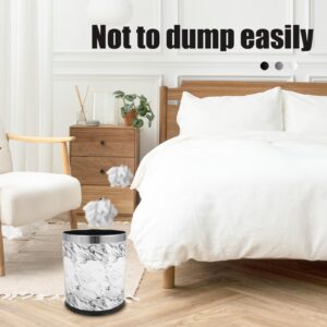 Luxshiny Office Trash Can Round Metal Wastebasket Marble Garbage Basket Bin for Bathroom Bedroom Kitchen Home Office White 10L