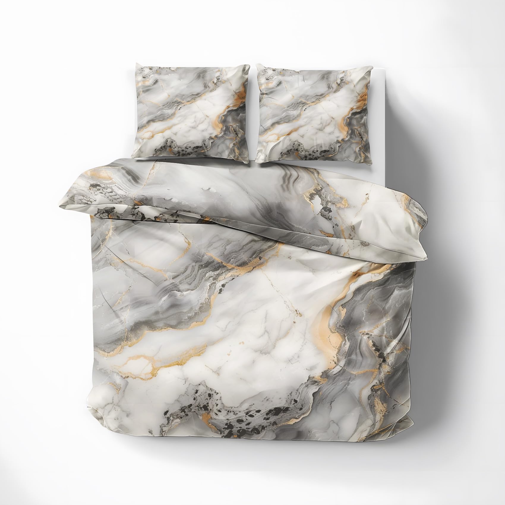 Grey Marble Duvet Cover Full Size, Super Soft Microfiber Washed, Marble Abstract Comforter Cover, Bedding Set with Zipper Closure, 3 Pieces, 1 Duvet Cover 80”x90” & 2 Pillow Shams (No Comforter)