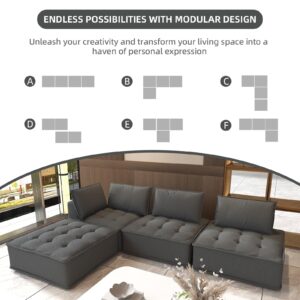 XSZD Oversized Modular Sectional L Shape Sofa,Upholstered Deep Sectional Sofa with Reversible Ottoman,Modern Design for Stylish Living Room, Easy Assembly (Grey Solid Wood,109'')