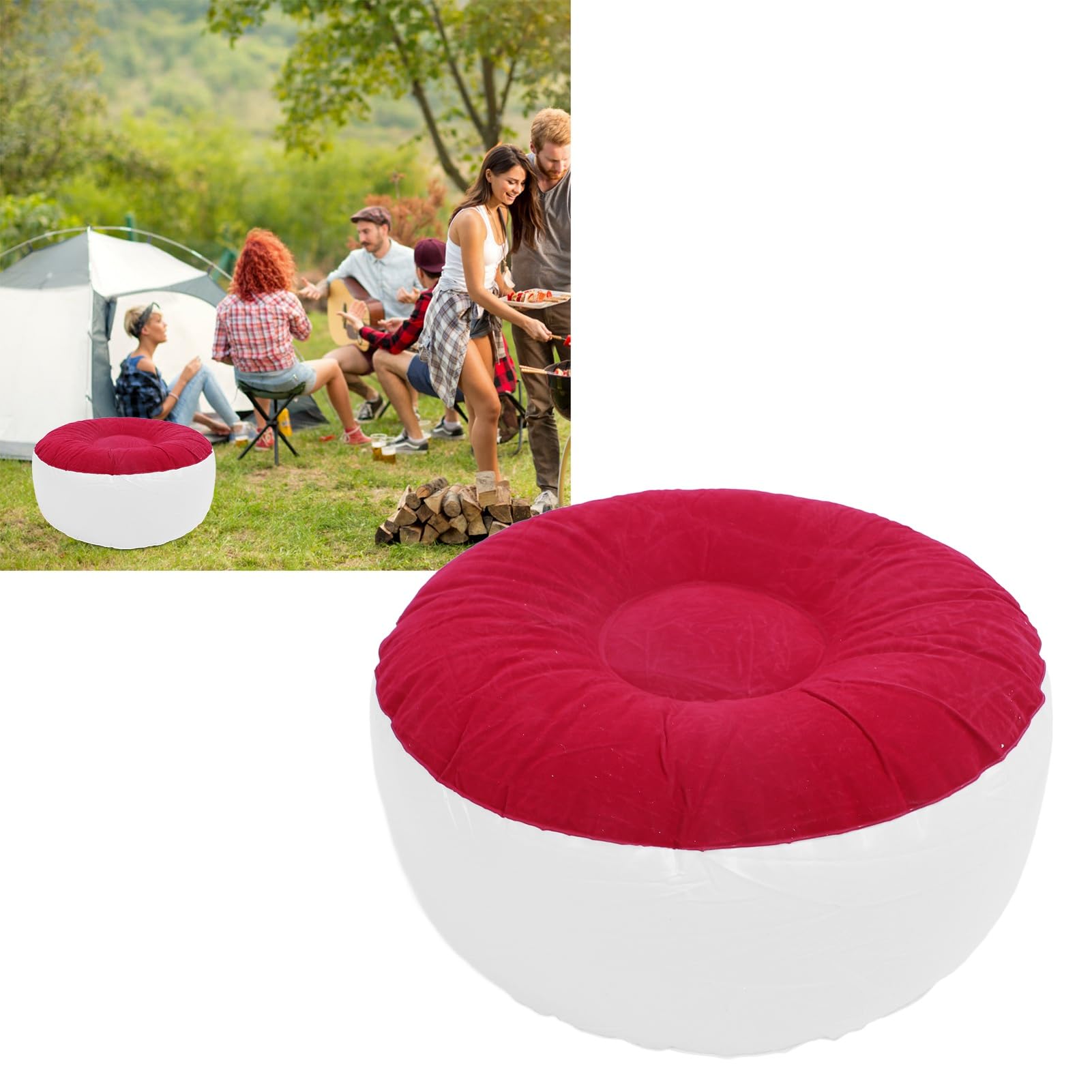 Inflatable Stool Ottoman Footrest, All Weather Foot Rest Indoor or Outdoor Use, Portable Flocking Inflatable Stool Ottoman Pouf Footstool for Home Patio Garden, Camping, Travel