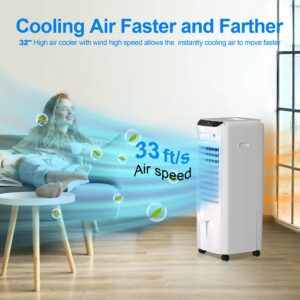 Uthfy Portable Air Conditioners, 32" Swamp Cooler Evaporative Air Cooler with 4.2 Gal Tank, Remote, 120° Oscillation Cooling Fan with 3 Speeds, 12H Timer, 3 In 1 Tower Fan thats Blow Cold Air for Room