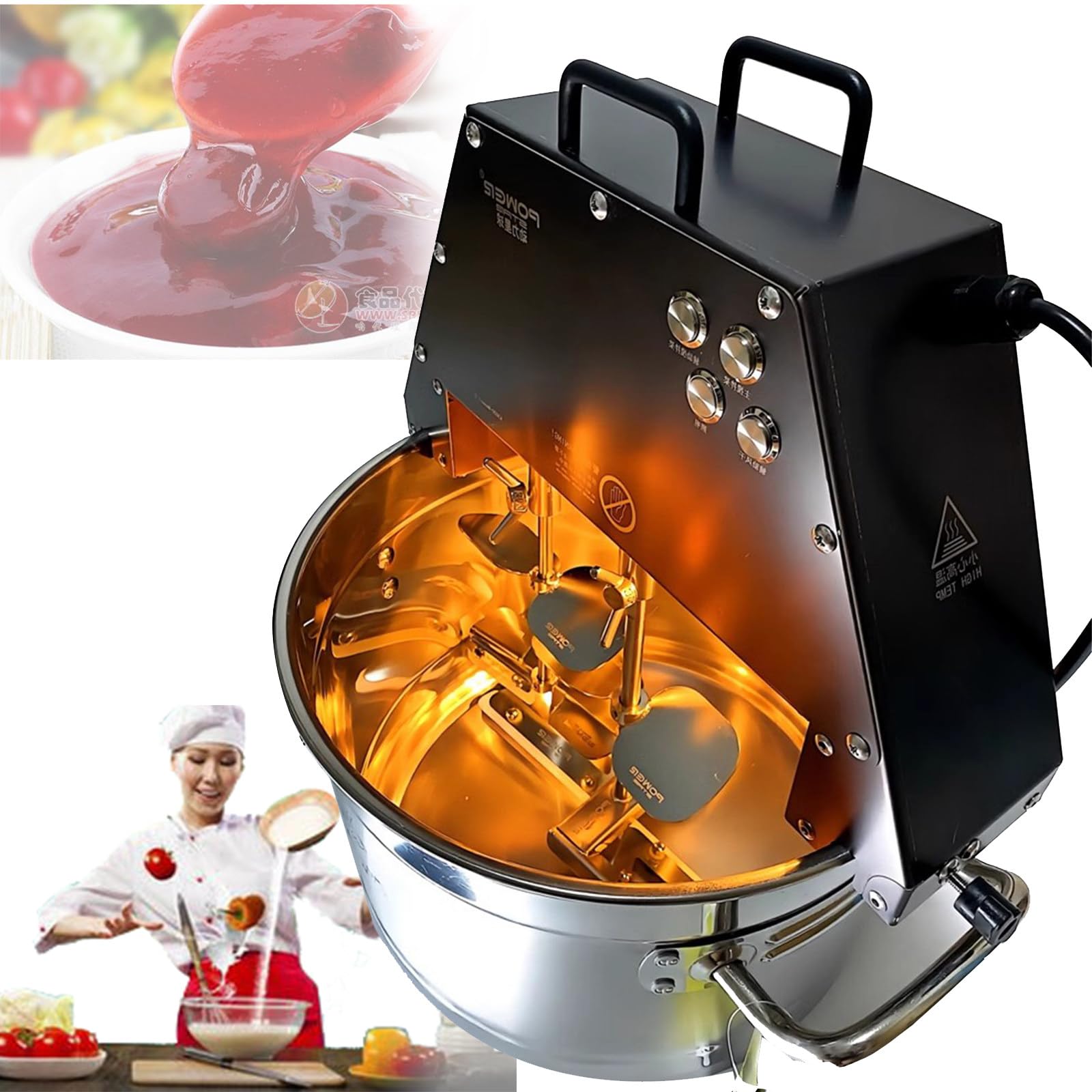 ZYLDDS Commercial Electric Food Stirrer Pot,Stainless Steel Automatic Mixer Machine with Double Stirring Paddle &Auxiliary Fan&Light,for Making Jam/Sauce/Filling,110V