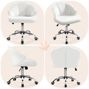 Yaheetech Cute Velvet Desk Chair Home Office Chair Shell-Shaped Back Vanity Chair Modern Swivel Chair with Wheels Adjustable Height for Bedroom White