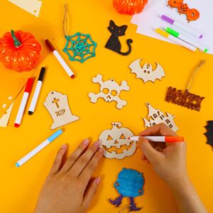 Halloween Crafts for Kids, 60Pcs Unfinished Predrilled DIY Wooden Slices Halloween Painting Crafts Halloween Gifts for Hanging Decoration