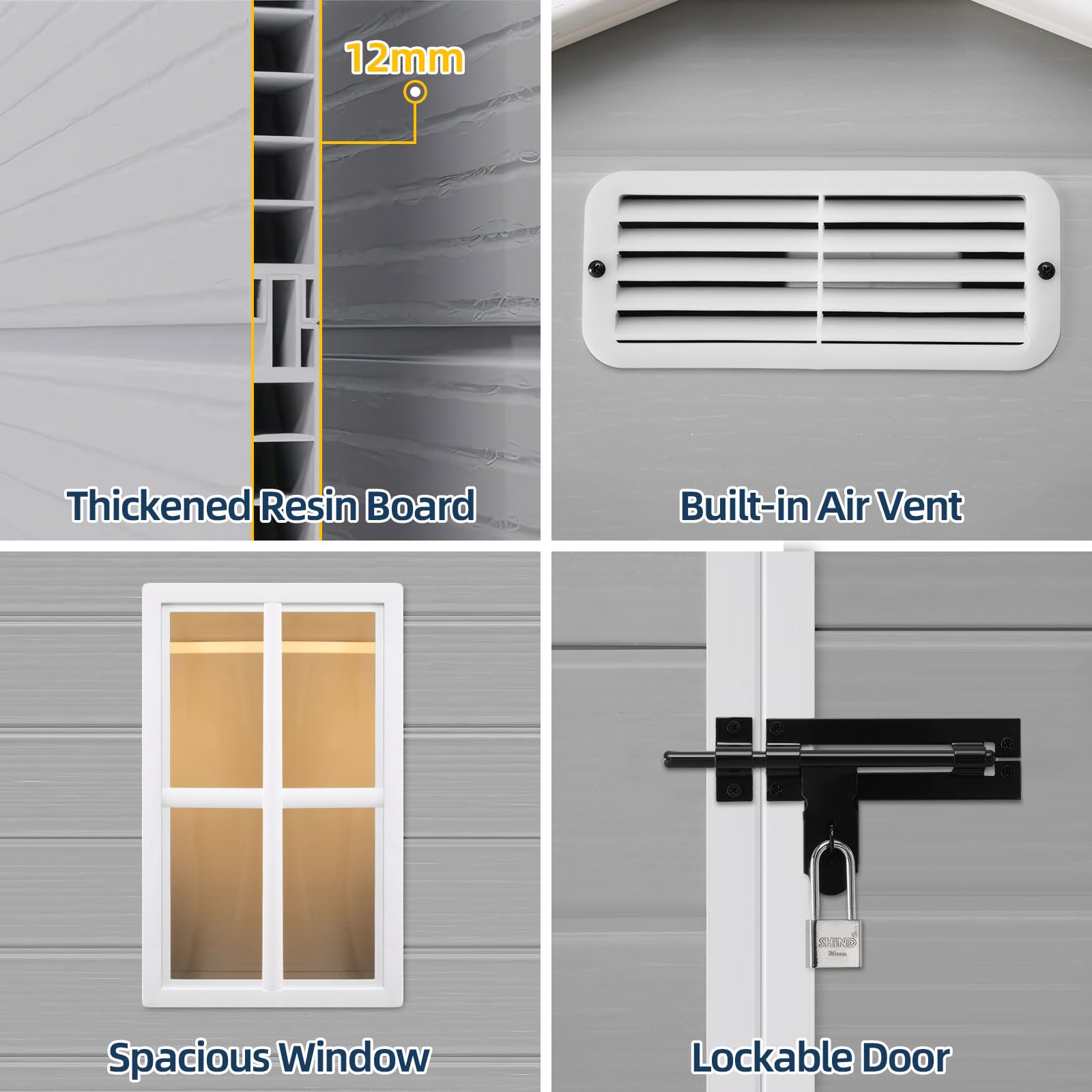 Resin Shed 6x4.4FT,Plastic Shed,Outdoor Storage Shed for Garden Tool,Waterproof Resin Shed with Floor,Lockable Doors for Patio,Yard,Lawn (Gray)