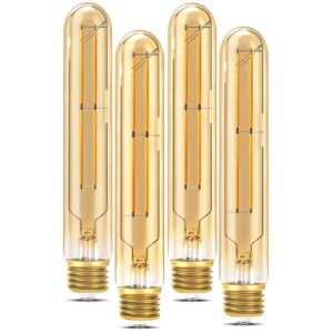 tubular light bulb 7.3 inch, amber long tube light bulb t10 2700k soft white dimmable e26 led edison bulbs 60 watt equivalent for chandelier vanity outdoor exterior wall sconce pendant light, 4pack