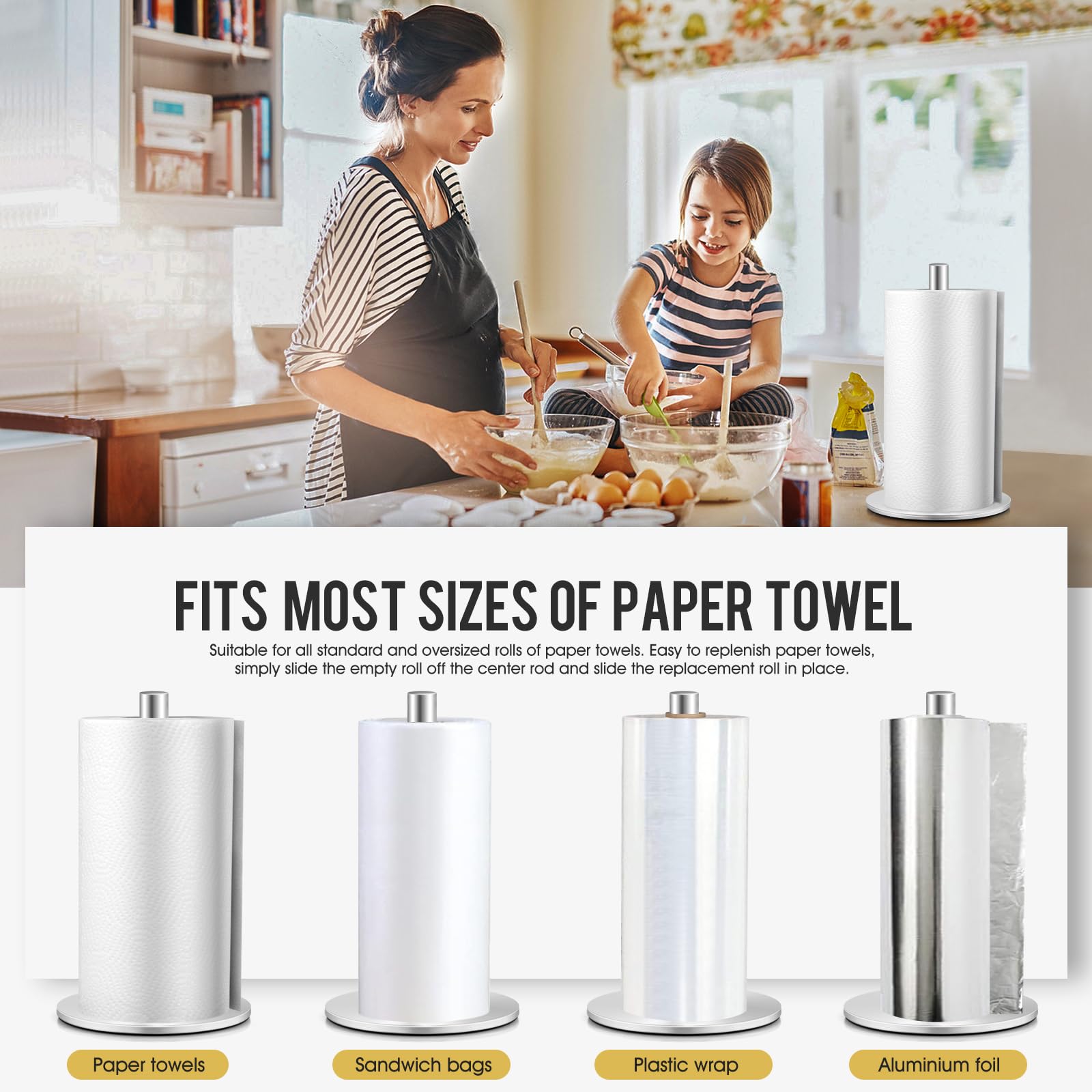 Paper Towel Holder Stainless, Countertop Paper Towel Holders, Paper Towel Stand Countertop, Kitchen Paper Towel Holders, Paper Towel Holder Stand (Silver)