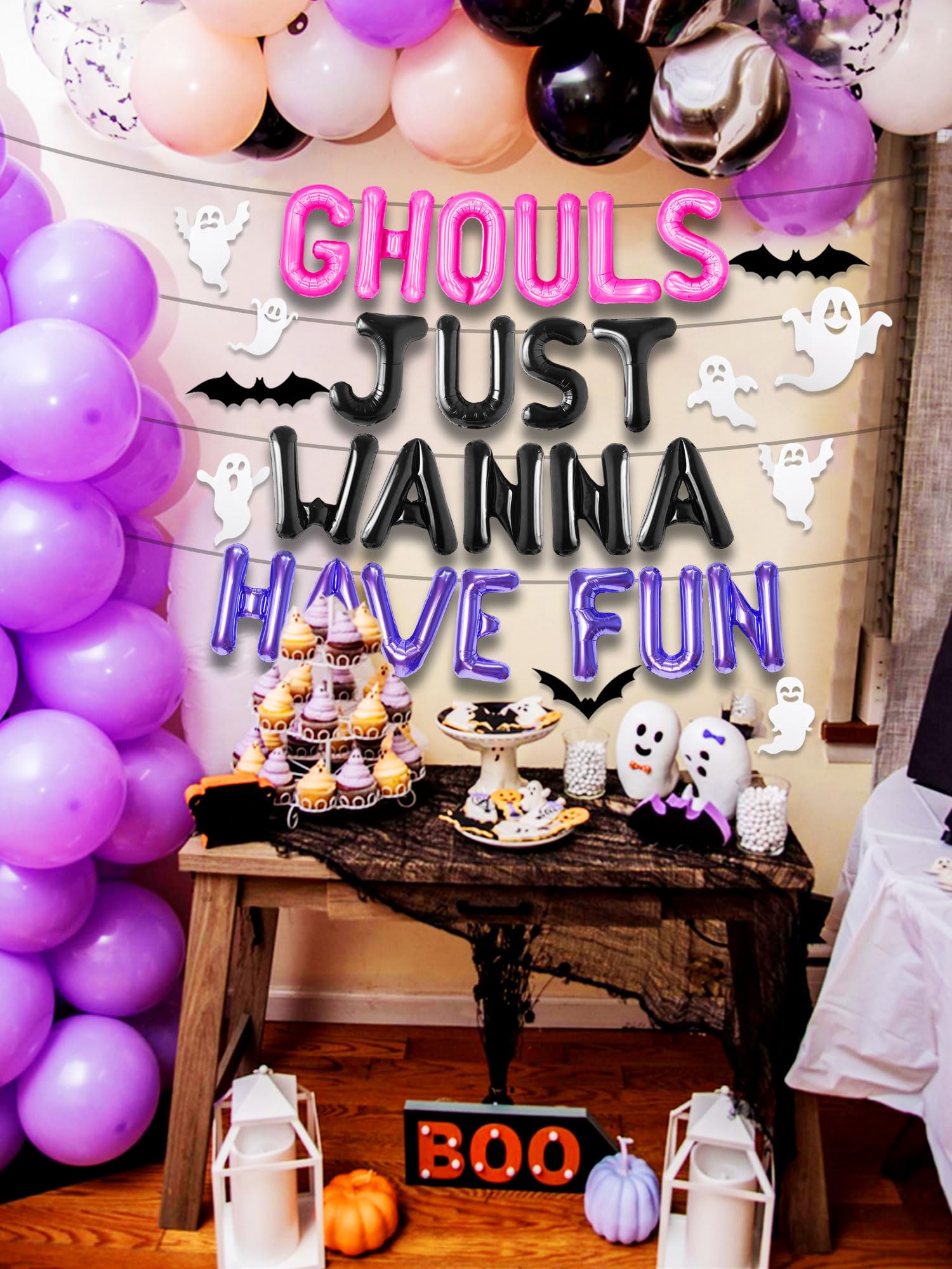 JeVenis Pink Ghouls Just Wanna Have Fun Banner Balloons Garland for Bachelorette Party Birthday Party Decorations