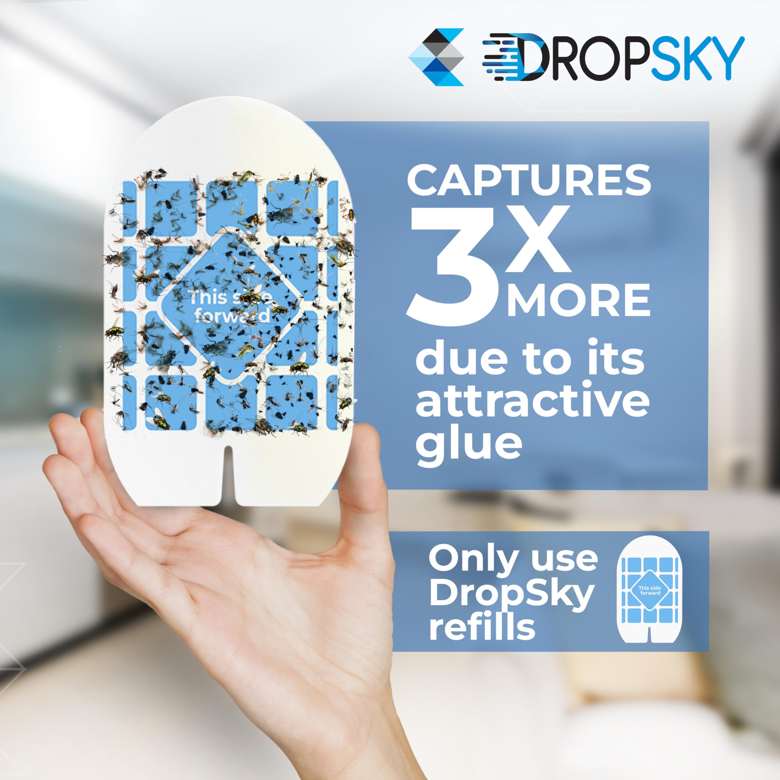 Dropsky Indoor Flying Insect Trap - Plug-in Bug Light Trap for Fruit Flies, Gnats and Houseflies - Odorless and Mess Free (2 Traps + 2 Glue Cards)