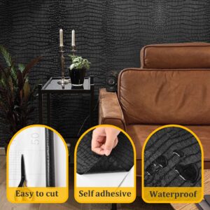 Fititem Black Wallpaper Peel and Stick Wallpaper 118”×17.3” Black Contact Paper for Cabinets Removable Textured Wallpaper Modern Crocodile Self Adhesive Wallpaper Bedroom Bathroom Wallpaper Waterproof