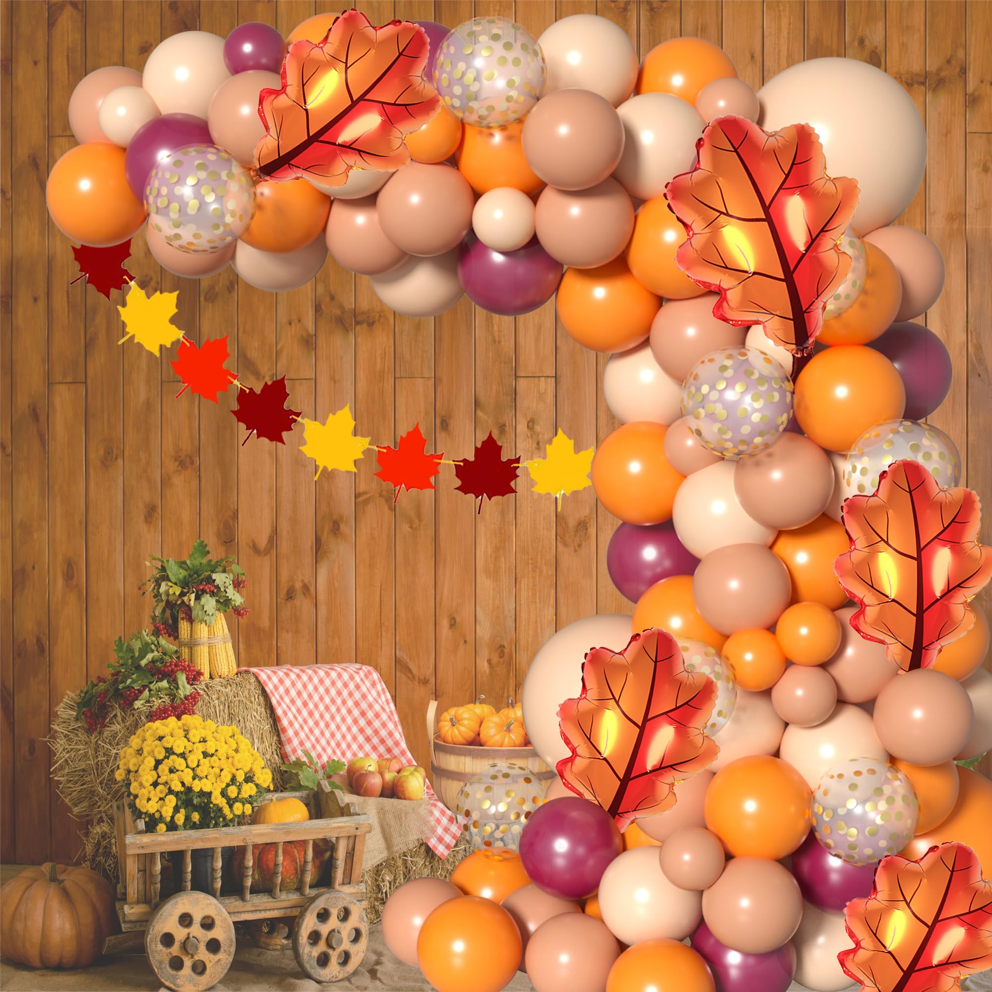 Thanksgiving Balloons Arch Garland Kit Decorations 154PCS Balloons Orange Gold White for Fall Baby Shower Birthday Bridal Shower Christmas Halloween Decor