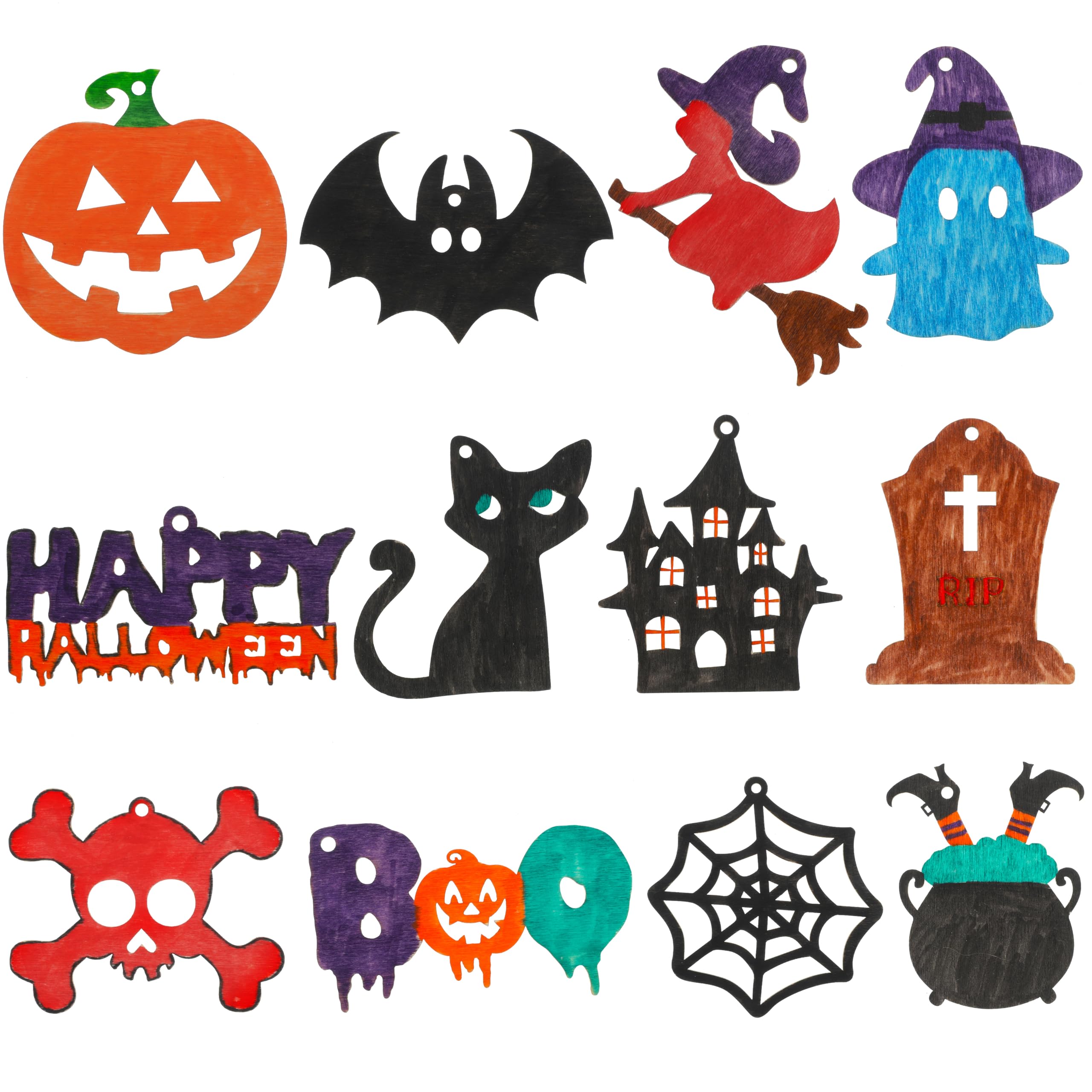 Halloween Crafts for Kids, 60Pcs Unfinished Predrilled DIY Wooden Slices Halloween Painting Crafts Halloween Gifts for Hanging Decoration