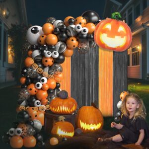 Halloween Balloon Garland Arch Kit with 5 12 18 Inches Black Orange Confetti Eyeballs Balloons Pumpkin Foil Balloons for Baby Shower Birthday Foil Fringe Curtains Decorations Halloween Party Supplies