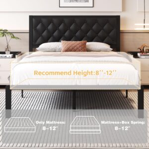 Fluest Queen Bed Frame with Headboard PU Leather Upholstered Bed Frame Platform,All Metal Slats Support Platform Bed Frame with Storage Space,Easy Assembly,Noise Free,No Box Spring Needed,Black