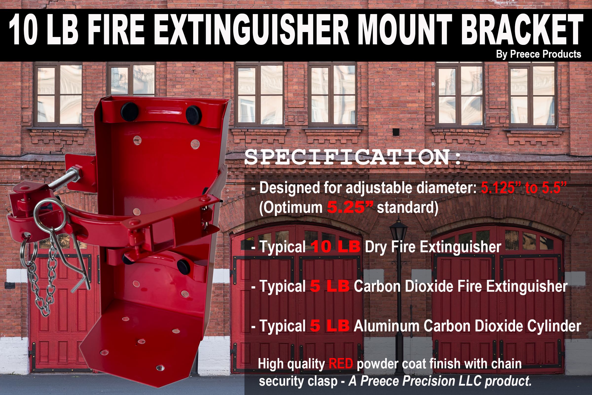 Heavy Duty 10 LB Fire Extinguisher Mount Bracket for Vehicle and Building for 10lb Dry and/or 5lb Co2 5.25" Diameter, Generic for 809 by amerex