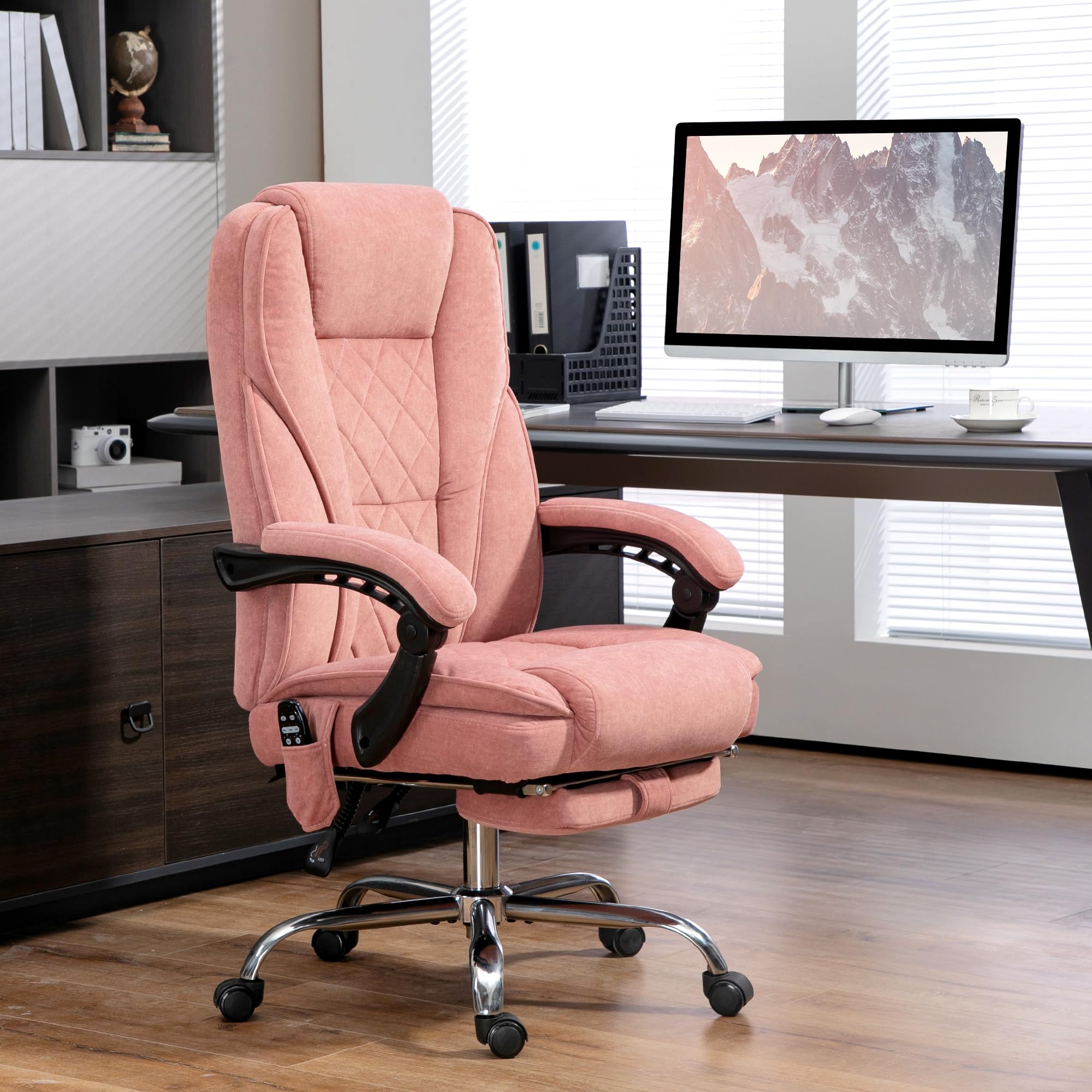 Vinsetto Massage Office Chair with Foot Rest, Executive Office Chair with 6 Vibration Point and Heat, Reclining Computer Chair, Swivel Desk Chair, Adjustable Height, Pink