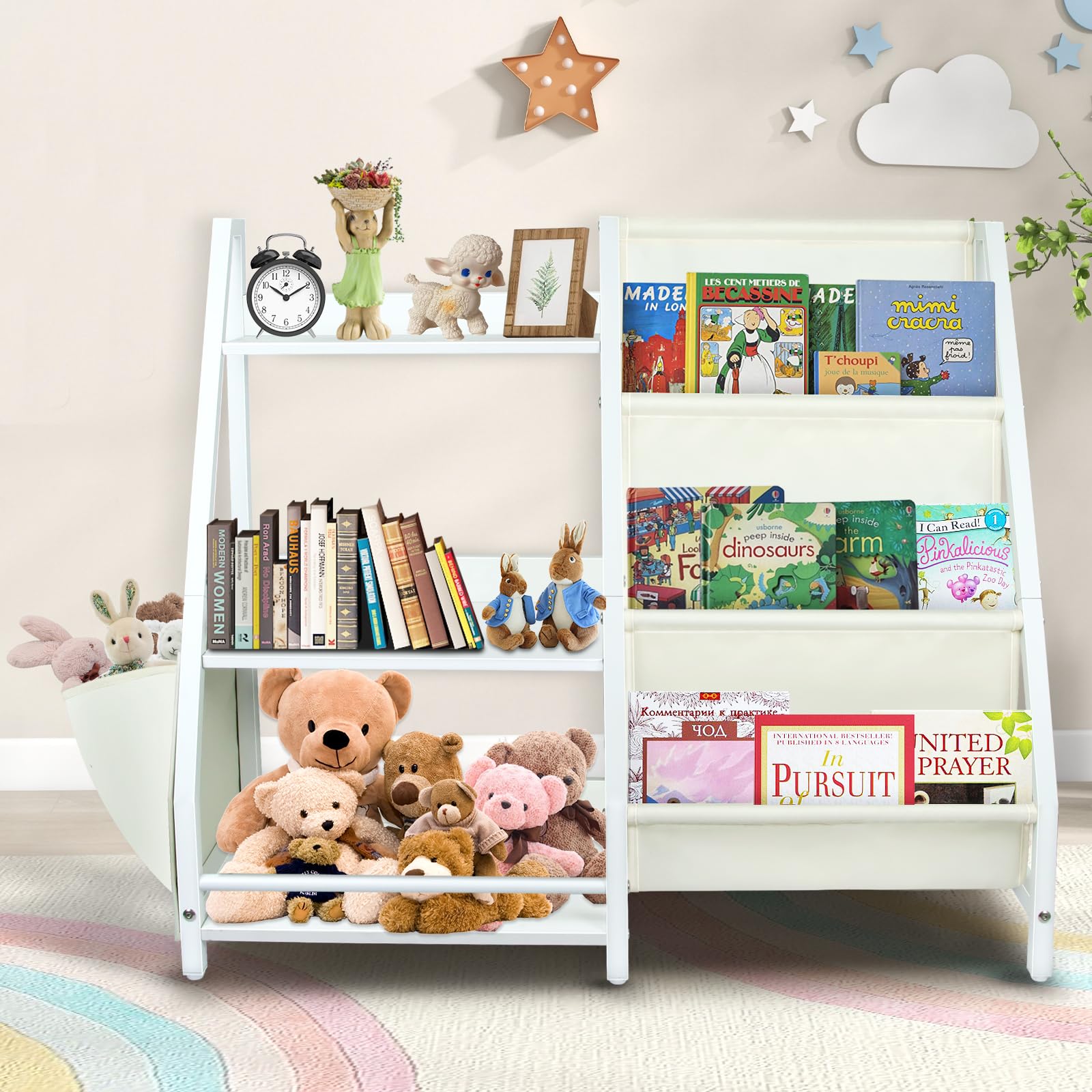 Kids Bookshelf and Toy Organizer, 3 Tier Book Shelf for Kids Rooms with Anti-Tip Straps and Non-Slip Feet, Eco-Safe Kids Bookcase for Playroom, Bedroom, Living Room, Nursery, School 29.5'' H (White)