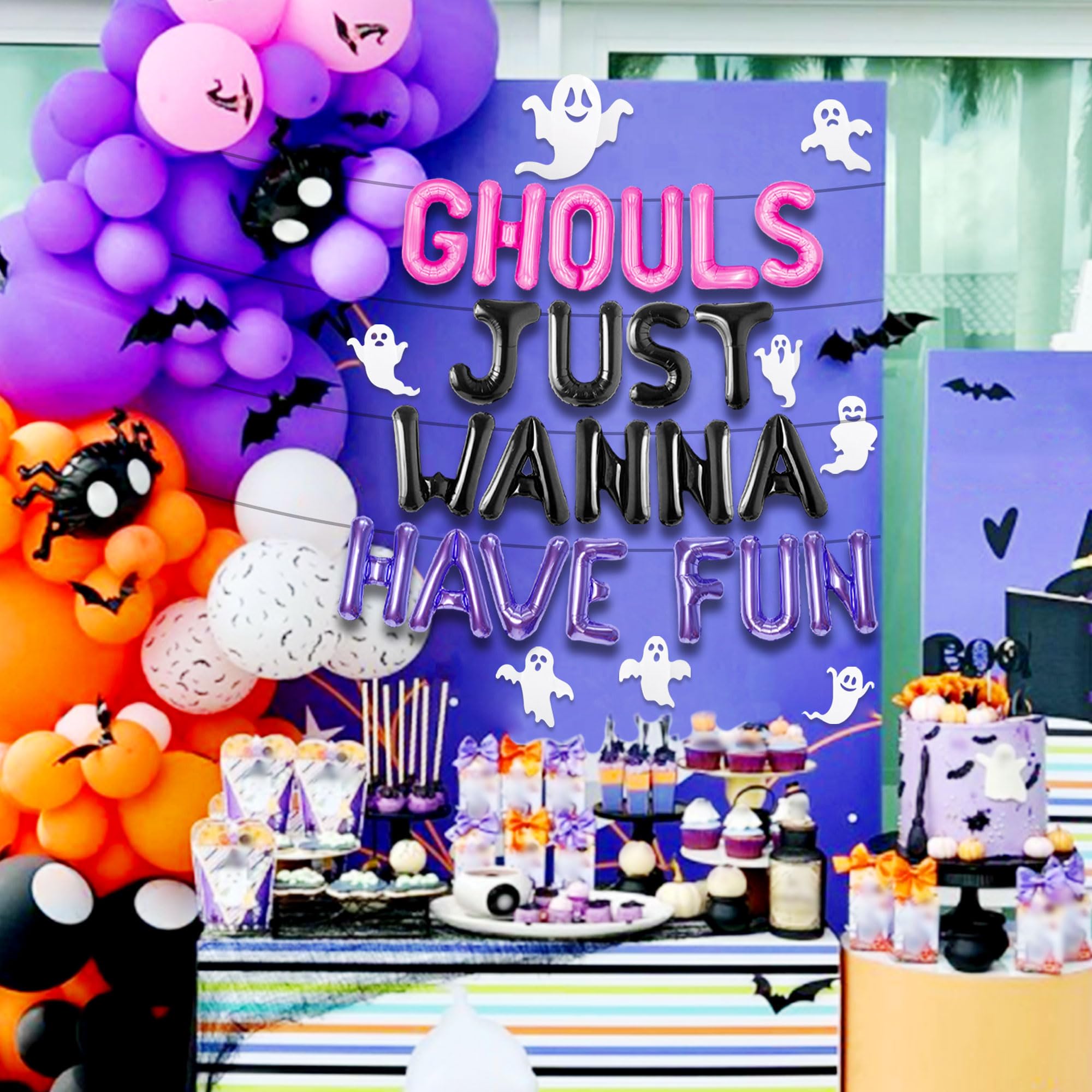 JeVenis Pink Ghouls Just Wanna Have Fun Banner Balloons Garland for Bachelorette Party Birthday Party Decorations