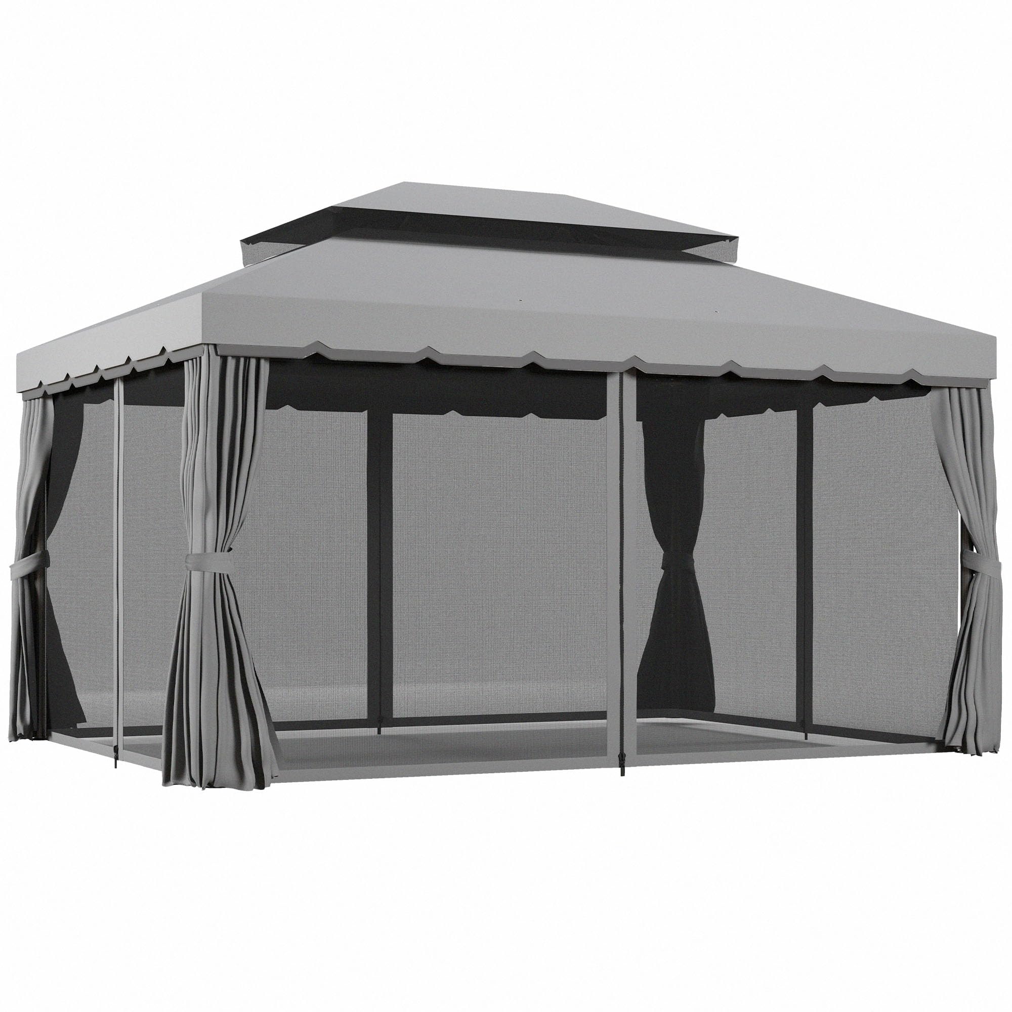 Outsunny 10' x 13' Patio Gazebo, Outdoor Gazebo Canopy Shelter with Netting and Curtains, Aluminum Frame for Garden, Lawn, Backyard and Deck, Gray