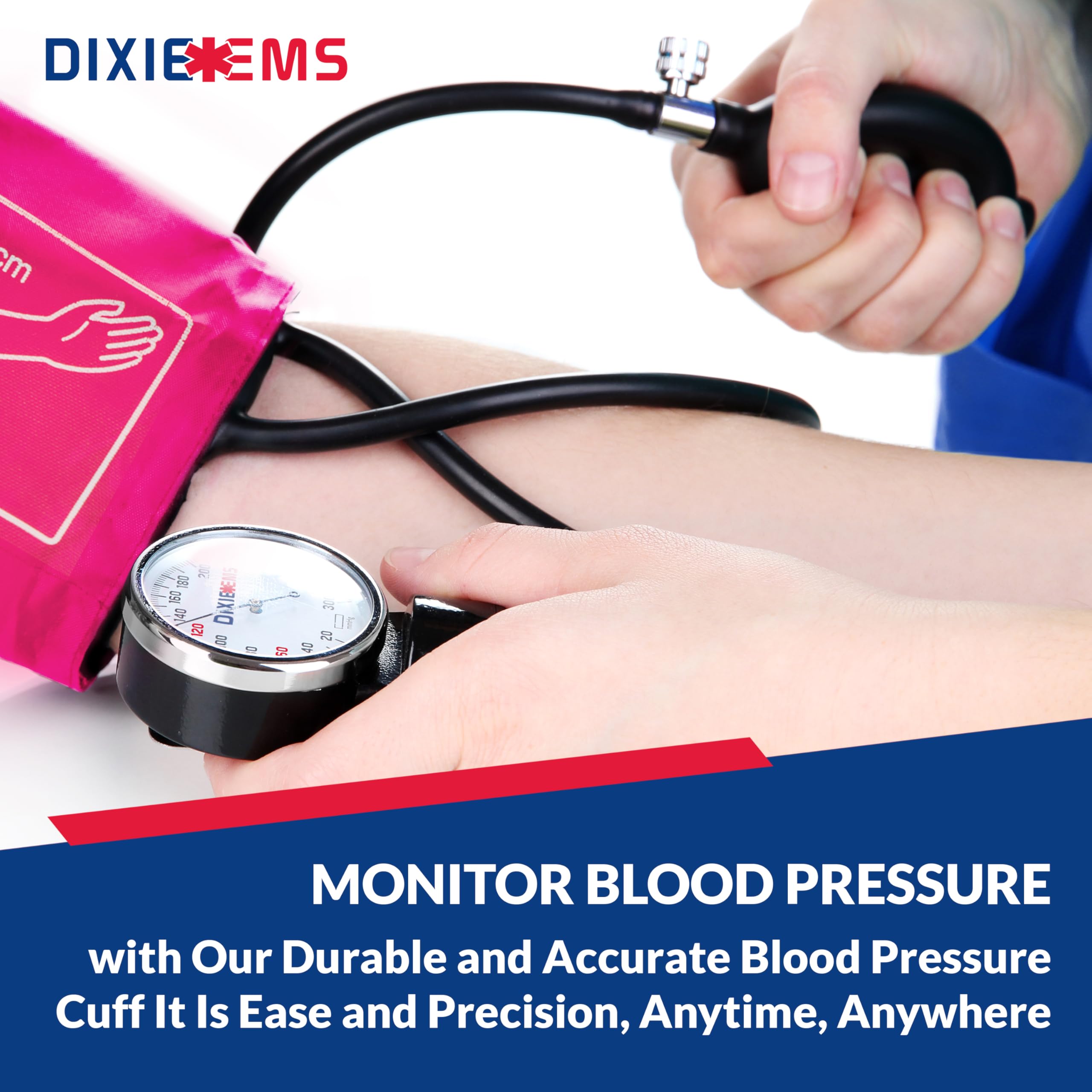 Dixie EMS Deluxe Aneroid Sphygmomanometer Blood Pressure D-Ring Cuff - Pink