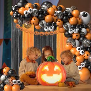 Halloween Balloon Garland Arch Kit with 5 12 18 Inches Black Orange Confetti Eyeballs Balloons Pumpkin Foil Balloons for Baby Shower Birthday Foil Fringe Curtains Decorations Halloween Party Supplies