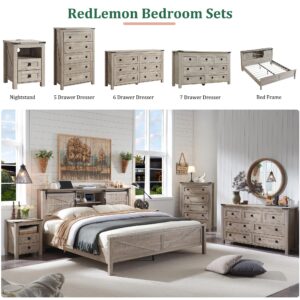 RedLemon Farmhouse 6 Drawer Dresser for Bedroom, 54 Inch Wide Rustic Wood Dresser TV Stand, Dresser Chest of Drawers for Closet, Living Room, Hallway, Light Rustic Oak