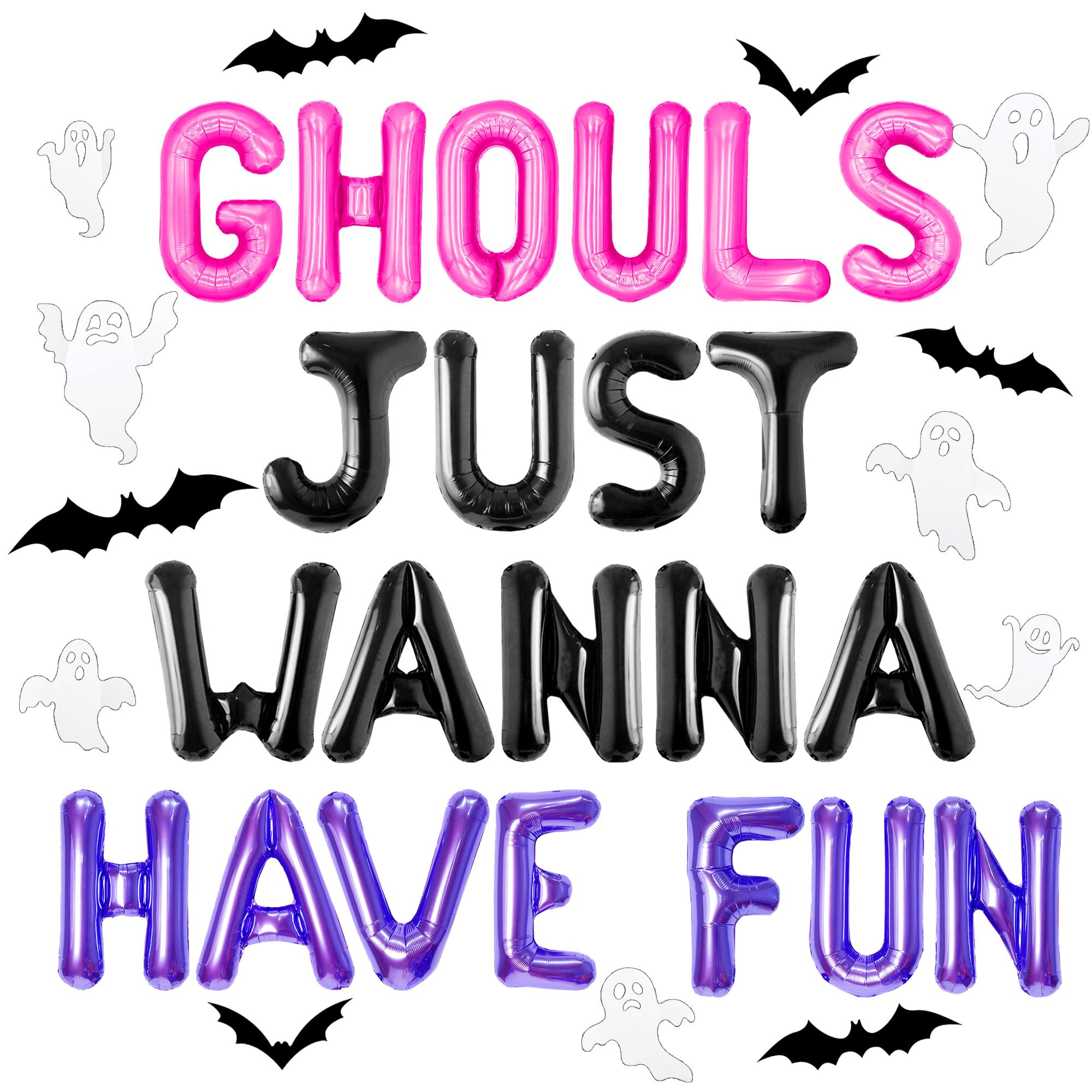 JeVenis Pink Ghouls Just Wanna Have Fun Banner Balloons Garland for Bachelorette Party Birthday Party Decorations