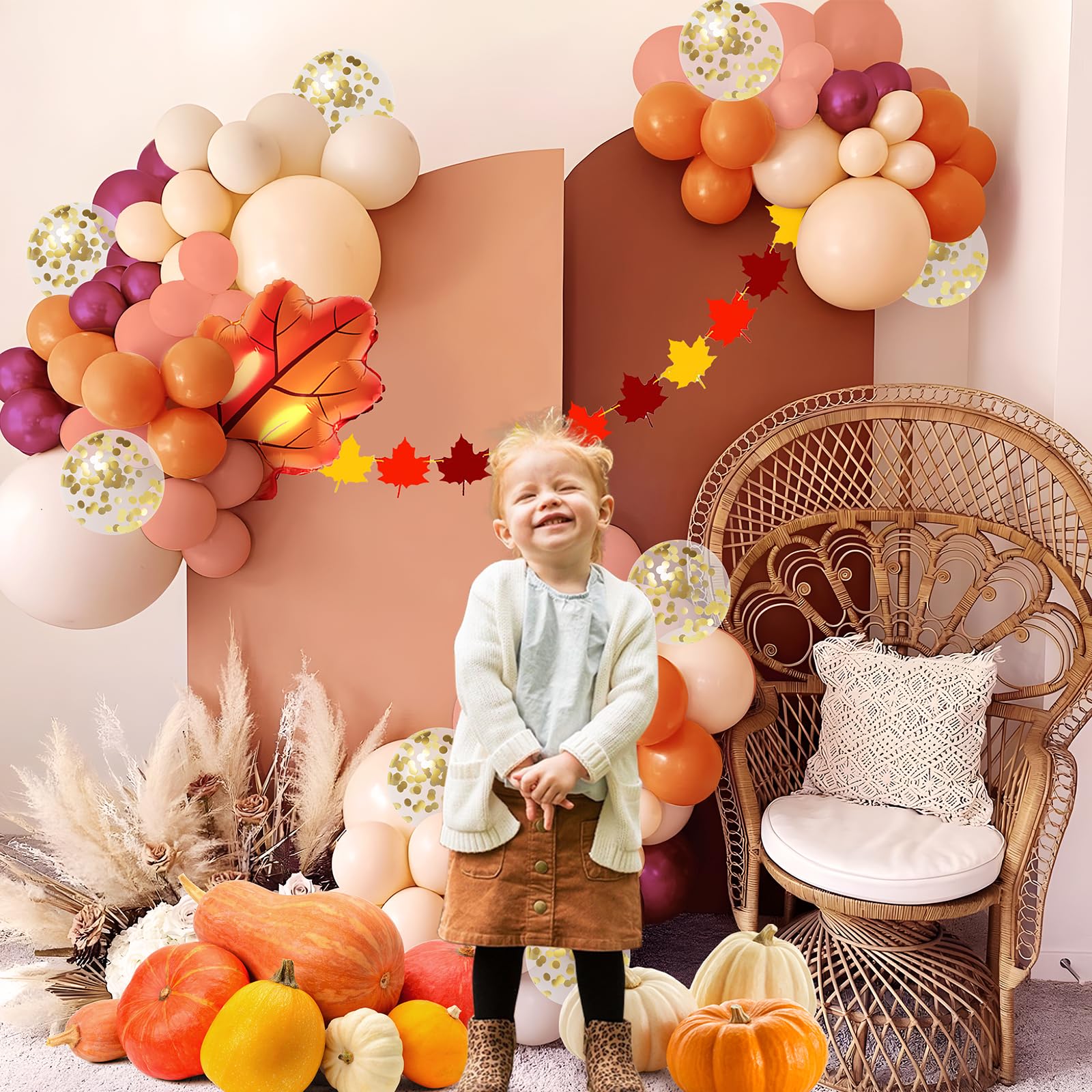 Thanksgiving Balloons Arch Garland Kit Decorations 154PCS Balloons Orange Gold White for Fall Baby Shower Birthday Bridal Shower Christmas Halloween Decor