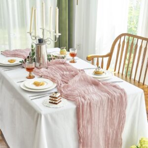 IVAPUPU 2 Pcs Cheesecloth Table Runner - 10ft Dusty Pink Boho Gauze Cheese Cloth Table Runner for Baby Shower Decoration Wedding Party Summer Garden Farmhouse Table Runner