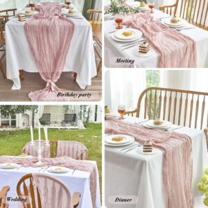 IVAPUPU 2 Pcs Cheesecloth Table Runner - 10ft Dusty Pink Boho Gauze Cheese Cloth Table Runner for Baby Shower Decoration Wedding Party Summer Garden Farmhouse Table Runner