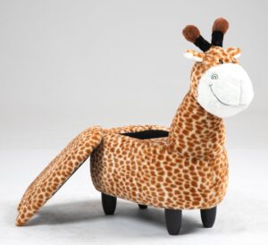 home 2 office geno the giraffe ottoman with storage for kids' bedroom, playroom, nursery or recreation room decor, soft animal-shaped toddler furniture with wooden legs