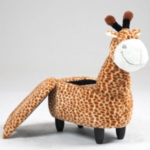 Home 2 Office Geno The Giraffe Ottoman with Storage for Kids' Bedroom, Playroom, Nursery or Recreation Room Decor, Soft Animal-Shaped Toddler Furniture with Wooden Legs