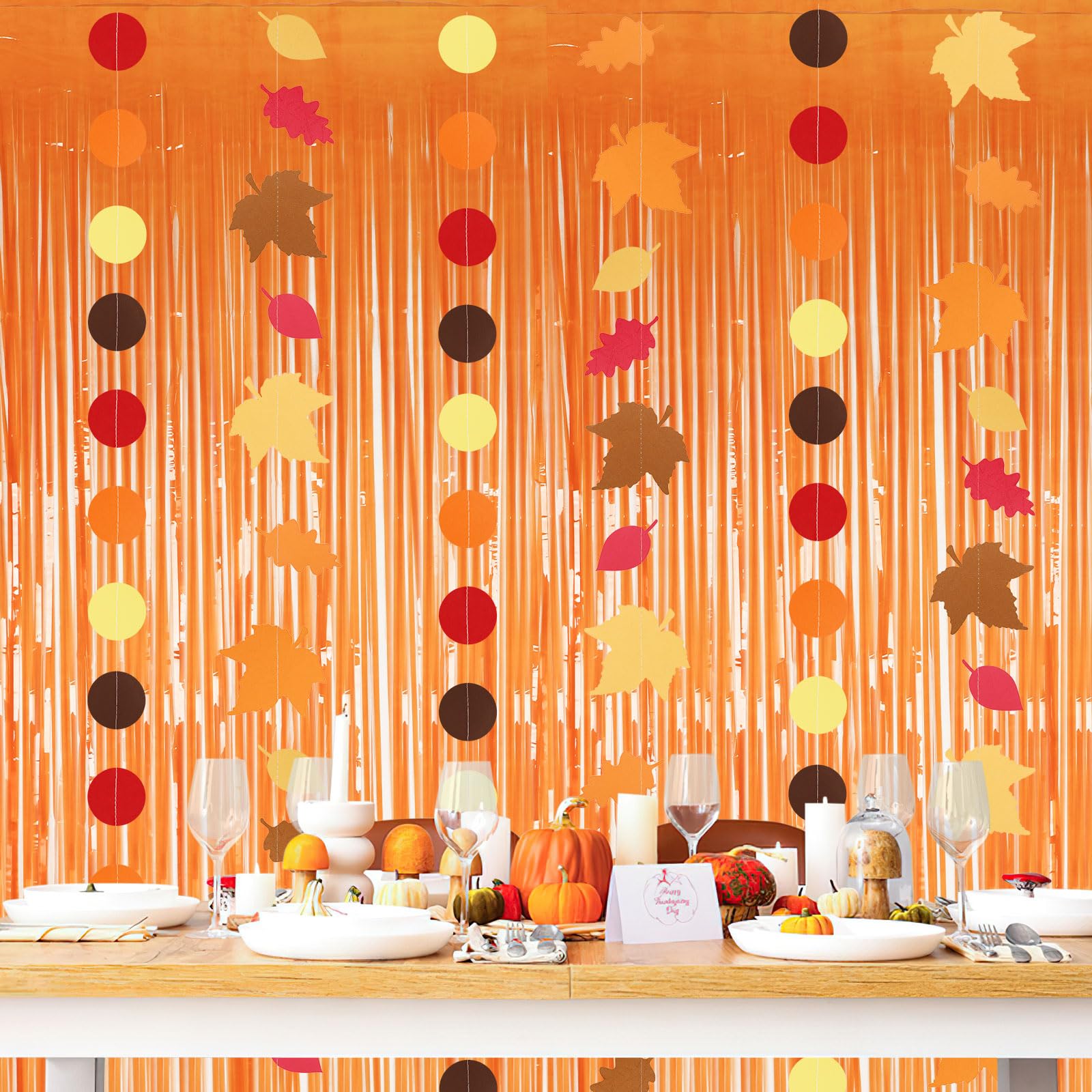 JULMELON 4 Pieces Fall Party Decorations Set Autumn Birthday Foil Fringe Backdrop Curtain for Thanksgiving Party Decoration Banner Backdrop Hanging Decor Birthday Wedding Baby Shower