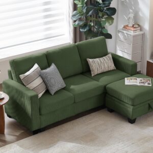 CHIC HOUSE Modular Sectional Sofa Corduroy Couch, Customizable U-Shaped Sofa with Storage Ottoman, Reversible Chaise for Living Room, Oversized L-Shaped Sofa Set (Green, 4 Seater Sectional)