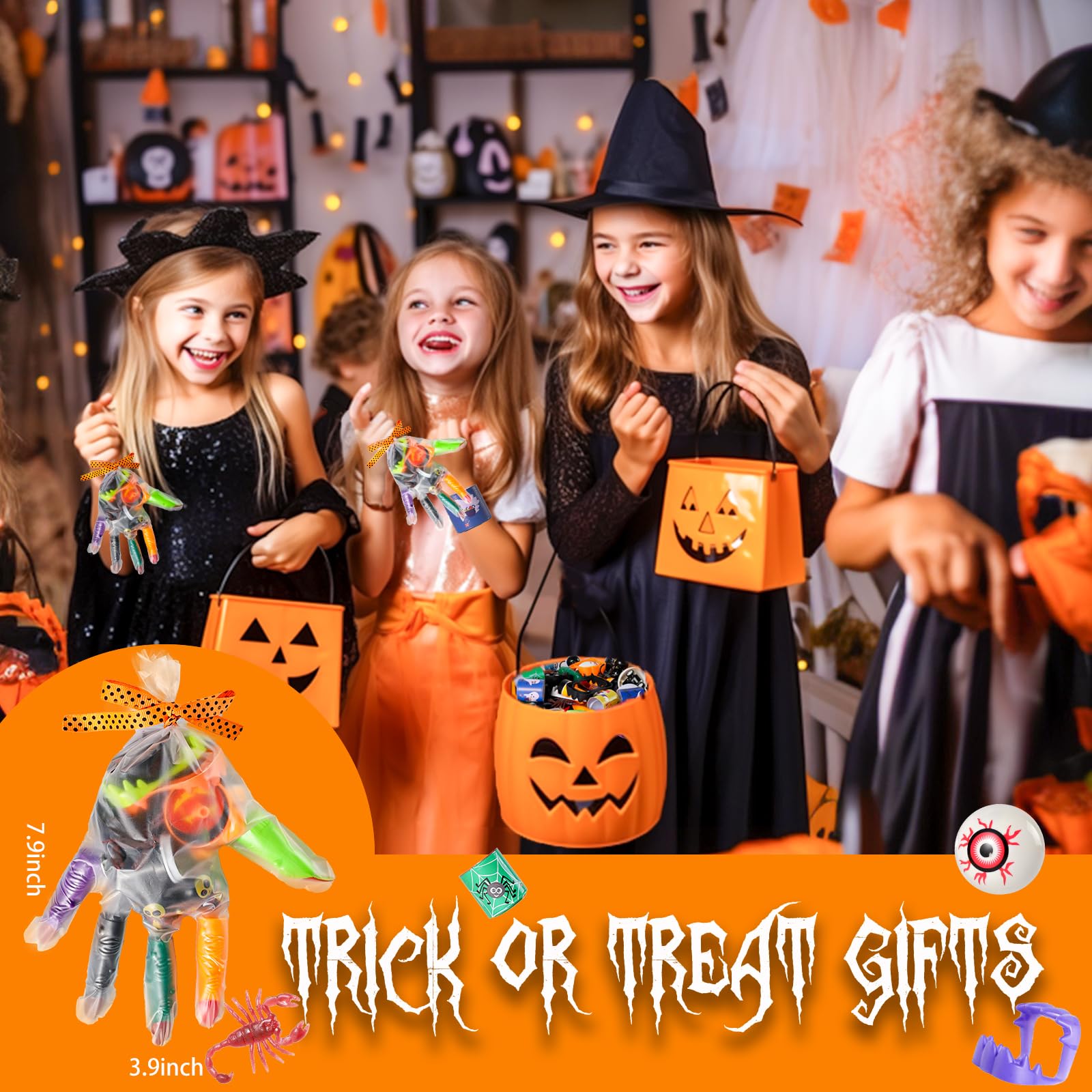 APROAT 170Pcs Halloween Party Favors for Kids Bulk Gloves Stuffed Set-12Pack Halloween Treats Non Candy,Goodie Bag Fillers Set, Halloween prizes for Kids Party Trick or Treat