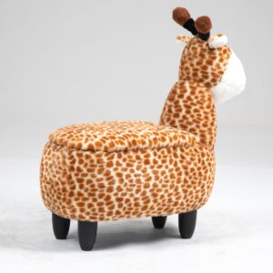 Home 2 Office Geno The Giraffe Ottoman with Storage for Kids' Bedroom, Playroom, Nursery or Recreation Room Decor, Soft Animal-Shaped Toddler Furniture with Wooden Legs