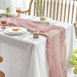 ivapupu 2 pcs cheesecloth table runner - 10ft dusty pink boho gauze cheese cloth table runner for baby shower decoration wedding party summer garden farmhouse table runner