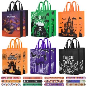 halloween bags,12 pcs halloween trick or treat bags large,halloween tote bag with 12 pcs halloween slap bracelets,halloween candy bags for halloween party supplies,gift wrapping 15"×11.6"×3.9"