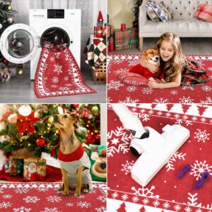 CAROMIO Christmas Hallway Runner Rug Holiday Decorative Bordered Area Rug, Washable Stain Resistant Non-Slip Floor Cover Xmas Tree and Snowflake Entrance Carpet for Laundry Kitchen, 2' x 6'