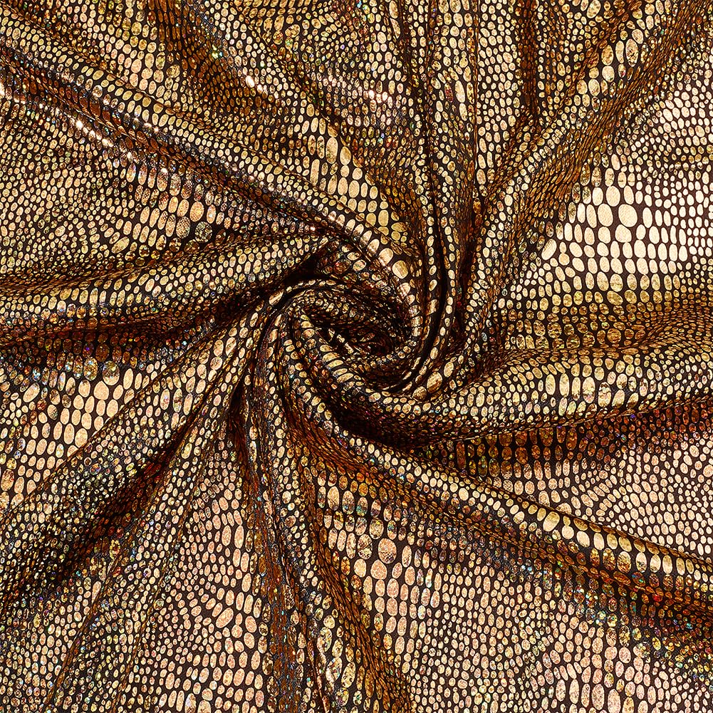 MAYJOYDIY 1 Yard Gold Snake Skin Texture Faux Leather Fabric 62.2inch Width Gilding Polyester Fabric Shiny Snake Skin Fabric for Sewing Crafts Clothing Accessories Handbag Apparel Party Decoration