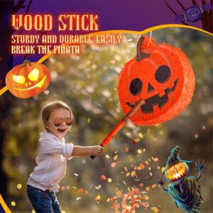 MUWOOB Halloween Pumpkin Pinata, Halloween Piñata with 100 pcs Halloween Tattoos Kids, Stick Blindfold and Confetti, Halloween Birthday Pinata Party Games Decorations for Kids Adults (Pumpkin)